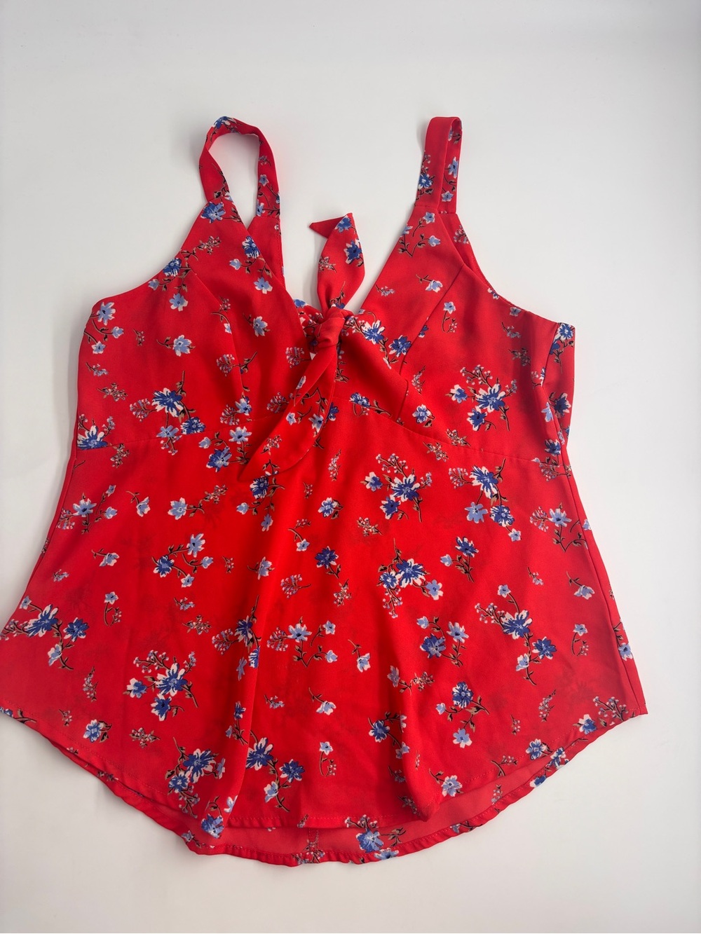 Red Floral Tie-Front Cami Tank Top